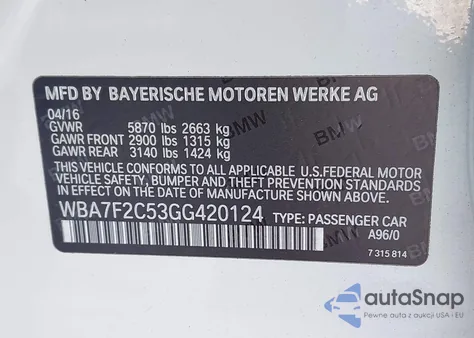 2016 BMW 750I xDrive from USA, damaged, VIN WBA7F2C53GG420124
